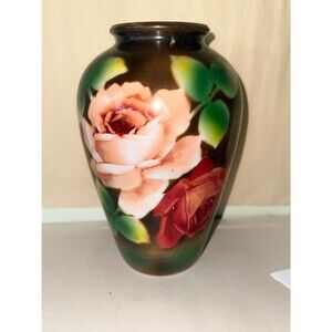 Vintage Hand Painted Porcelain Vase Large Rose Floral Decor Cottage Romantic Vic